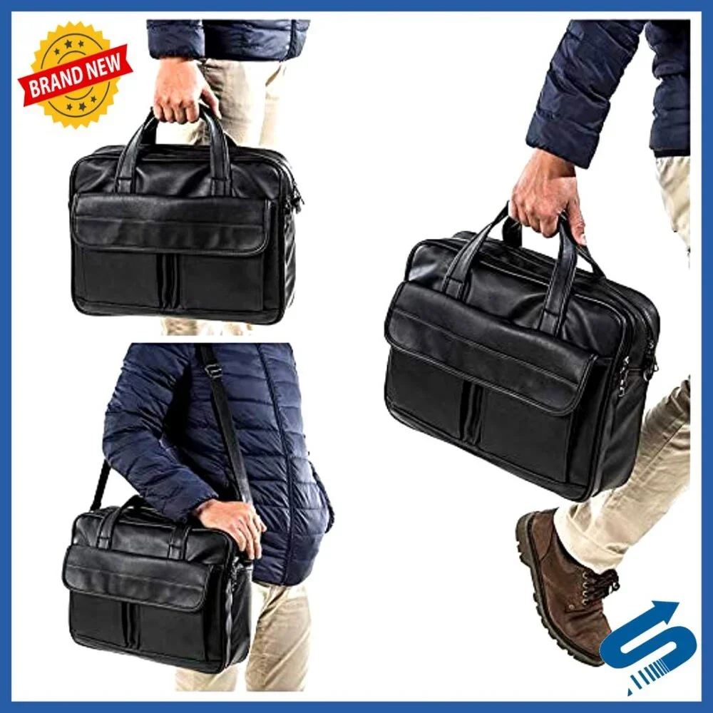Leather Briefcase Fits 17.3 Inch Laptop Waterproof Messenger Bag